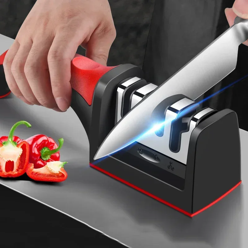 Kitchen Gadgets Needed - Pengasah Pisau 3 Segmen Multifungsi Genggam,