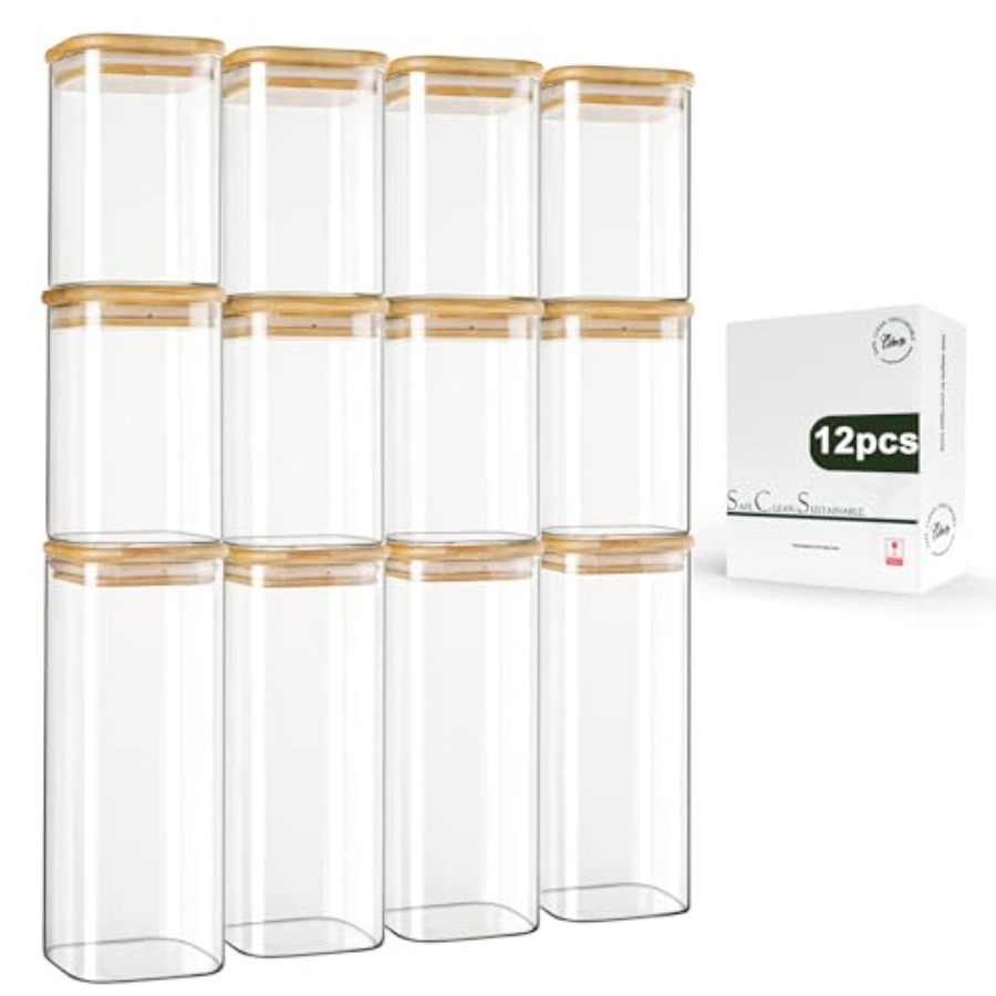 Food Storage Containers - 12-Pack Stoples Penyimpanan Kaca Persegi dengan