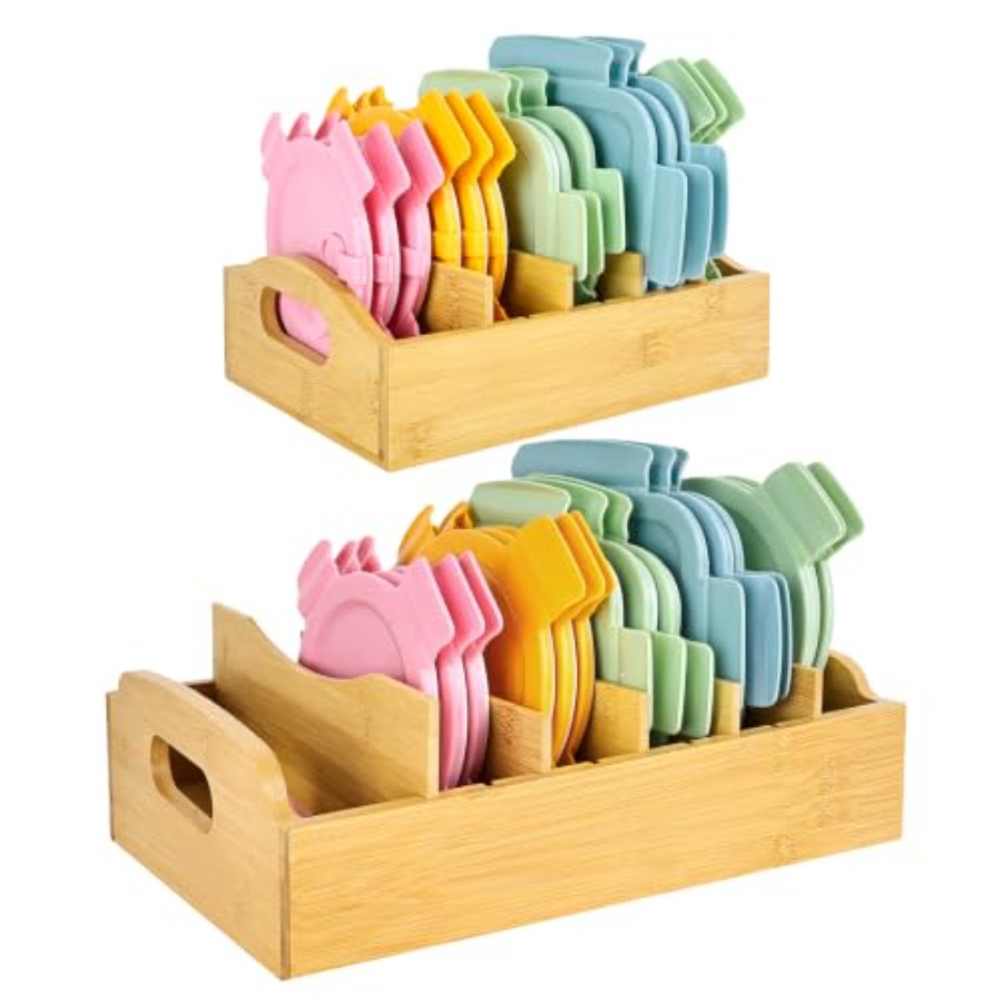 Food Storage Containers - 2 Paket Organizer Tutup Wadah Bambu,